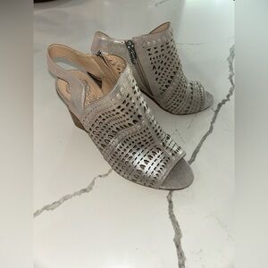Vince Camuto Silver Peep-Toe Heeled Boots
